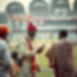 Historic cricket match in India showcasing traditional attire and fervor
