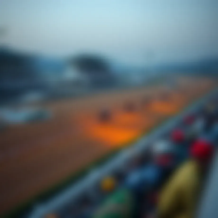 A panoramic view of a Korean racetrack during a race