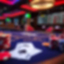 A close-up of a digital blackjack table displaying cards and chips